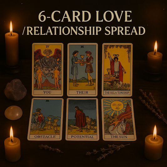 SIX-CARD Love Tarot Reading – Discover Your Connection, Challenges, and Future Together in a Deep Relationship Spread
